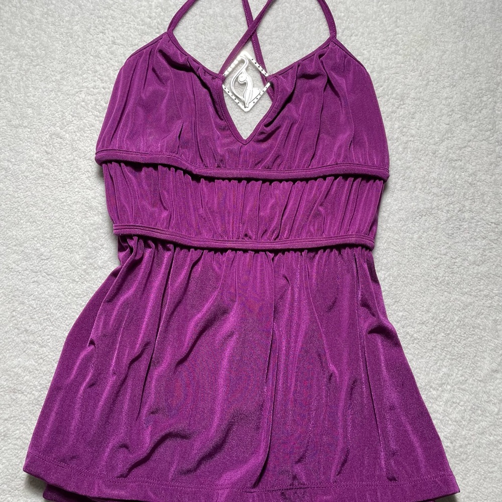 Vintage Baby Phat purple babydoll top with rhinestone cat buckle detail Size L